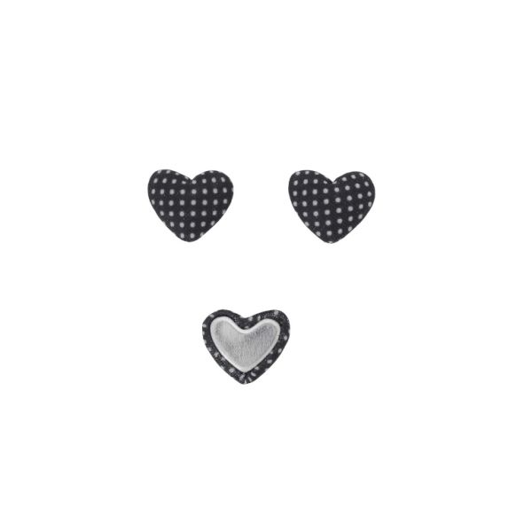 ADHESIVE BEADS - TEXTILE - HEART 178 - 14x17x6mm - DOTS 01 - BLACK AND WHITE - PACKAGE 100pcs.
