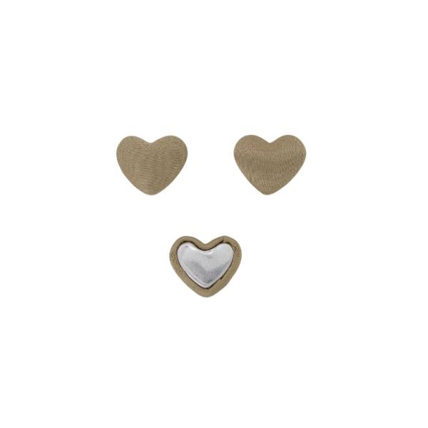 МЪНИСТА ЛЕПЯЩИ - ТЕКСТИЛНИ - СЪРЦЕ 204 - 14х17х6мм -  САТЕН 01  - БЕЖОВО Т. - ПАКЕТ 100 бр.