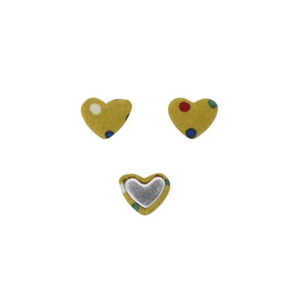 ADHESIVE BEADS - TEXTILE - HEART 223 - 14x17x6mm - DOTS 06 - YELLOW (DARK) AND MIX - 10pcs.