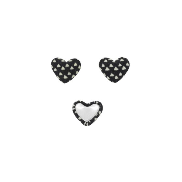 ADHESIVE BEADS - TEXTILE - HEART 242 - 14x17x6mm - TRIANGLES 01 - BLACK AND WHITE - PACKAGE 100pcs.