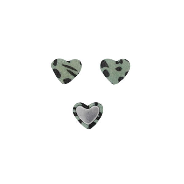 ADHESIVE BEADS - TEXTILE - HEART 244 - 14x17x6mm - LEOPARD PRINT 02 - TURQUOISE (LIGHT) AND BLACK - PACKAGE 100pcs.