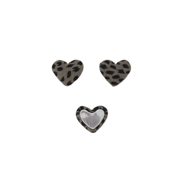 ADHESIVE BEADS - TEXTILE - HEART 250 - 14x17x6mm - LEOPARD PRINT 01 - BROWN (DARK) AND BLACK - 10pcs.