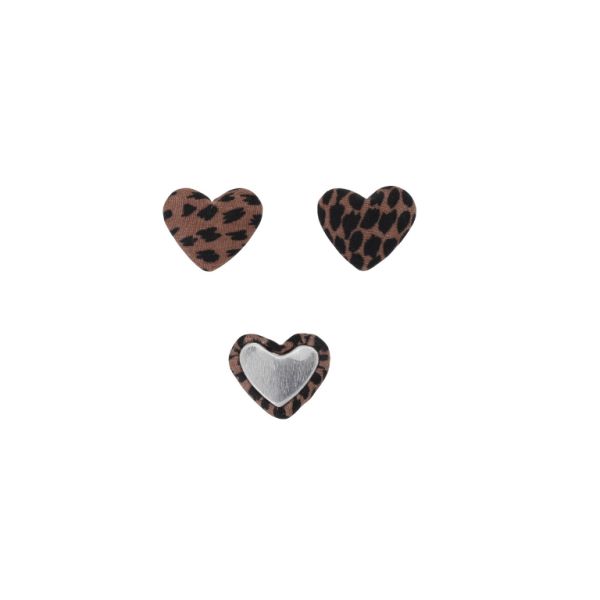 ADHESIVE BEADS - TEXTILE - HEART 251 - 14x17x6mm - LEOPARD PRINT 01 - ROSE DUST (DARK) AND BLACK - PACKAGE 100pcs.