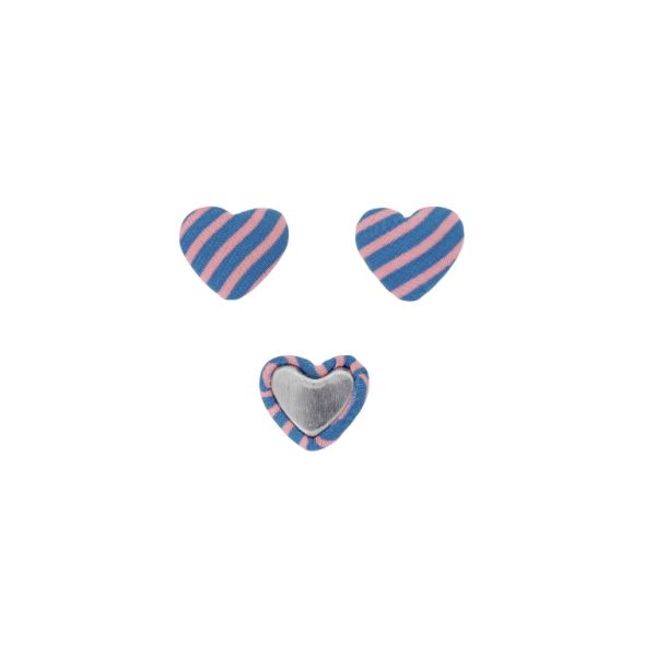 ADHESIVE BEADS - TEXTILE - HEART 253 - 14x17x6mm - STRIPE 01 - PINK (LIGHT) AND BLUE - 10pcs.