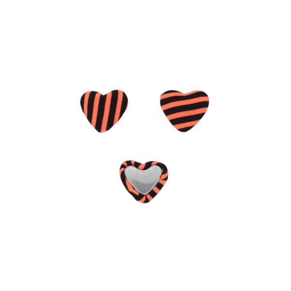 ADHESIVE BEADS - TEXTILE - HEART 255 - 14x17x6mm - STRIPE 01 - PEACH (LIGHT) AND BLACK - PACKAGE 100pcs.