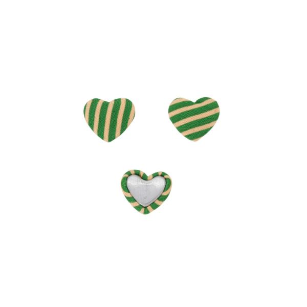 ADHESIVE BEADS - TEXTILE - HEART 257 - 14x17x6mm - STRIPE 01 - GREEN AND ORANGE (LIGHT) - 10pcs.