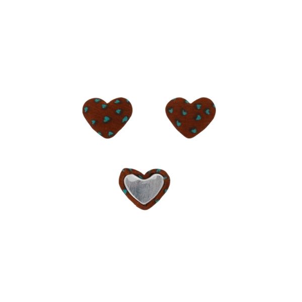 ADHESIVE BEADS - TEXTILE - HEART 258 - 14x17x6mm - HEART 01 - BROWN AND TURQUOISE - 10pcs.