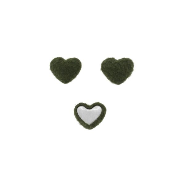 ADHESIVE BEADS - TEXTILE - HEART 274 18x15x6mm - POLAR 01 - GREEN MILITARY (DARK) - PACKAGE 100pcs.