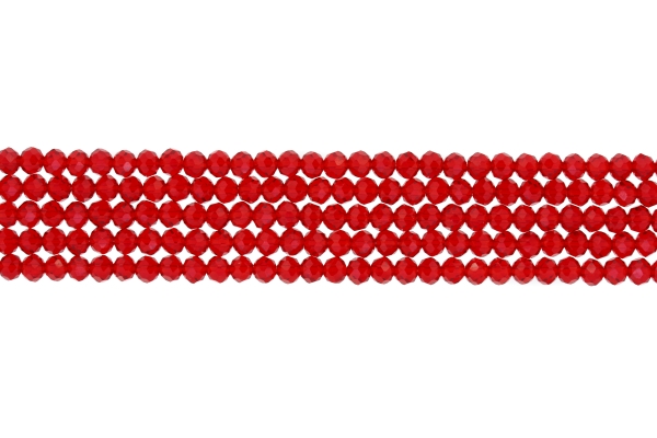 СТЪКЛЕНИ МЪНИСТА - КРИСТАЛИ - 4х3мм - ПРОЗРАЧНИ - ЧЕРВЕНО 033 - НАНИЗ (128 бр.) Отвор-1.0мм
