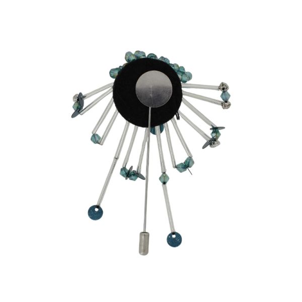 БИЖУТЕРИЯ - БРОШКА HANDMADE - МЕТАЛ И КРИСТАЛИ - АСИМЕТРИЯ В248 - 6.5х8.2см НИКЕЛ-ЧЕРНО-ЗЕЛЕНО Т. - 1 бр.