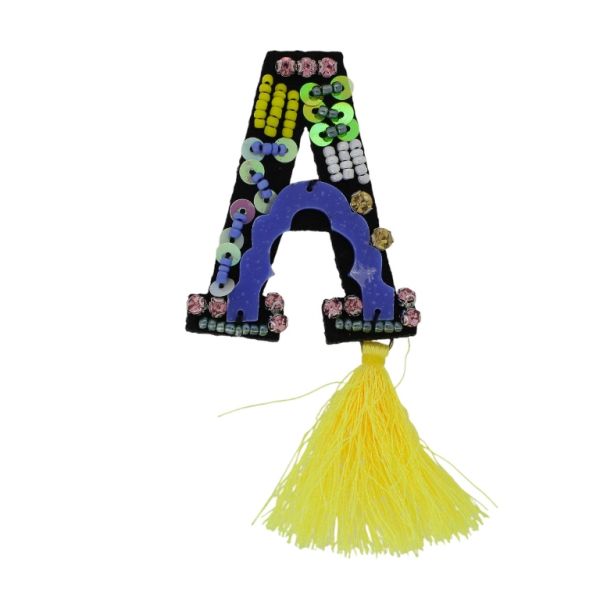 БИЖУТЕРИЯ - БРОШКА HANDMADE - МЕТАЛ И КРИСТАЛИ - БУКВА А В242 - 4.7х10.5см НИКЕЛ И МИКС - ПАКЕТ 6 бр.