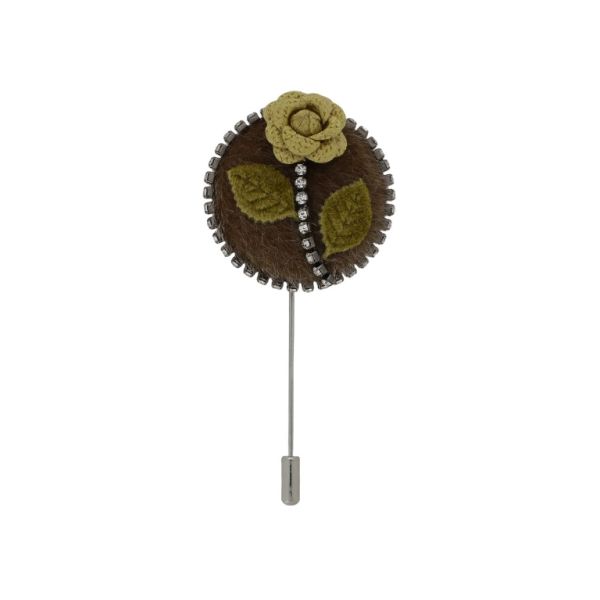 БИЖУТЕРИЯ - БРОШКА HANDMADE - МЕТАЛ И КРИСТАЛИ - РОЗА В249 - 4.0х8.7см НИКЕЛ-КАФЯВО-ЖЪЛТО - 1 бр.