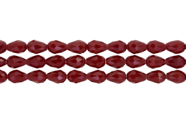 GLASS BEADS - TEARDROP CRYSTALS - 8x12mm - OPAQUE - RED 066 - STRING (60pcs.) Hole-1.5mm