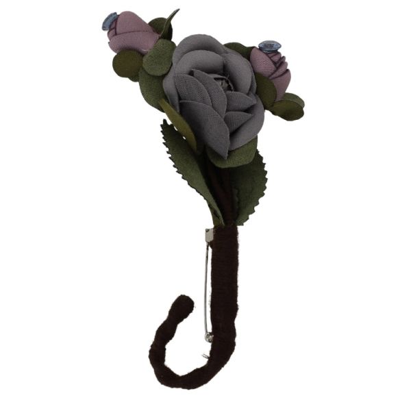 БИЖУТЕРИЯ - БРОШКА HANDMADE - МЕТАЛ И КРИСТАЛИ - РОЗИ В246 - 4.5х11.8см НИКЕЛ-ПЕПЕЛ ОТ РОЗИ-СИВО - 1 бр.