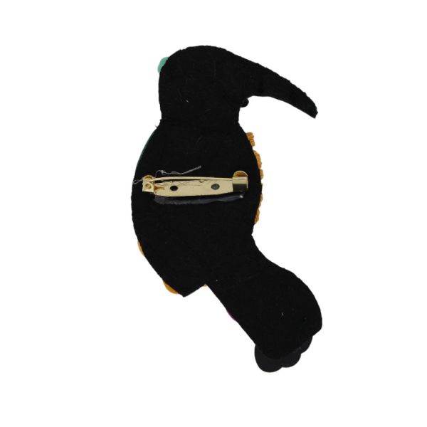 БИЖУТЕРИЯ - БРОШКА HANDMADE - МЕТАЛ И КРИСТАЛИ - ТУКАН В243 - 6.1х9.7см ЗЛАТИСТО-ЧЕРНО-МИКС - 1 бр.