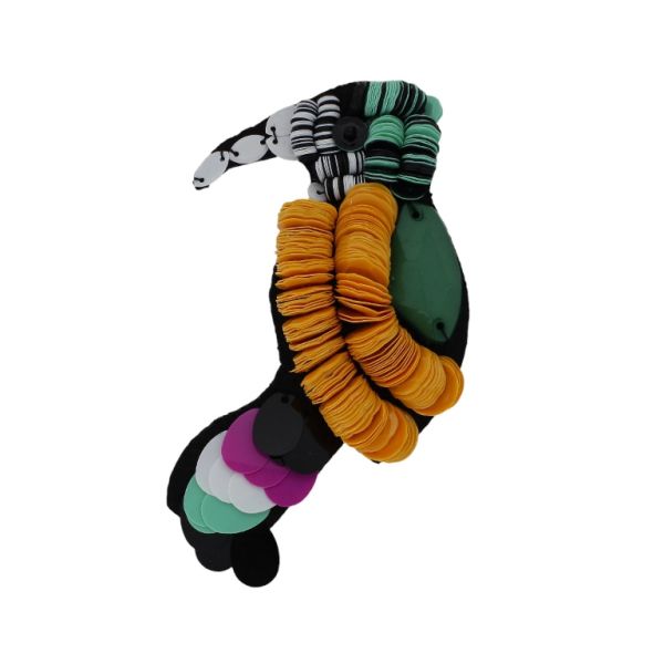 БИЖУТЕРИЯ - БРОШКА HANDMADE - МЕТАЛ И КРИСТАЛИ - ТУКАН В243 - 6.1х9.7см ЗЛАТИСТО-ЧЕРНО-МИКС - ПАКЕТ 6 бр.