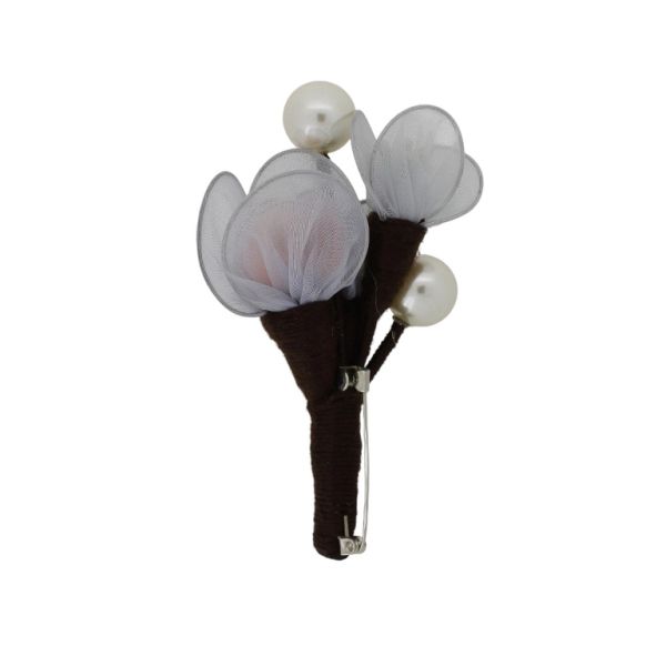 JEWELRY - BROOCH HANDMADE - METAL AND PEARLS - WOOD В245 - 5.2x8.7cm NICKEL-GRAY-PINK - 1pc.