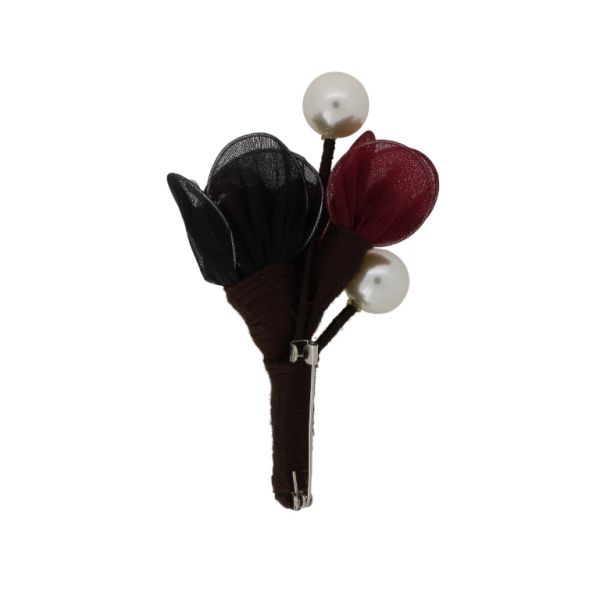 JEWELRY - BROOCH HANDMADE - METAL AND PEARLS - WOOD В245 - 5.2x8.7cm NICKEL-BLACK-BORDEAUX - PACKAGE 6pcs.