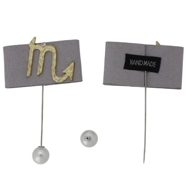 БИЖУТЕРИЯ - БРОШКА HANDMADE - МЕТАЛ И ПЕРЛИ - ИГЛА СКОРПИОН В280 - 5.6х9.3см НИКЕЛ-ЗЛАТИСТО-СИВО - 1 бр.