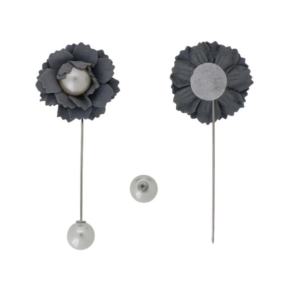 БИЖУТЕРИЯ - БРОШКА HANDMADE - МЕТАЛ И ПЕРЛИ - ИГЛА ЦВЕТЕ В265 - 3.5х8.8см НИКЕЛ-СИВО-ЕКРЮ - 1 бр.