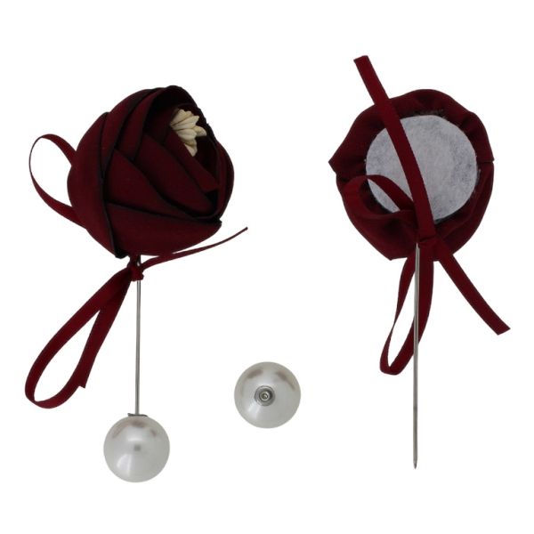 БИЖУТЕРИЯ - БРОШКА HANDMADE - МЕТАЛ И ПЕРЛИ - ИГЛА ЦВЕТЕ В273 - 3.6х9.0см НИКЕЛ-БОРДО-ЕКРЮ - 1 бр.