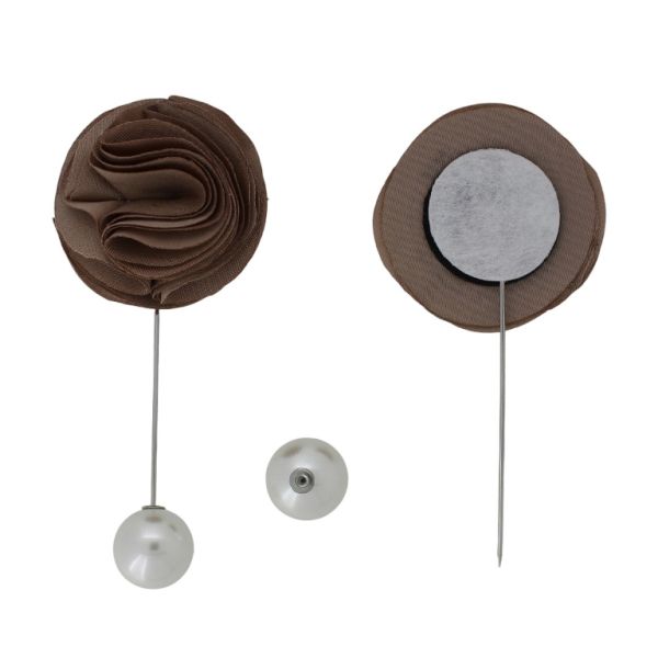 БИЖУТЕРИЯ - БРОШКА HANDMADE - МЕТАЛ И ПЕРЛИ - ИГЛА ЦВЕТЕ В274 - 4.0х9.3см НИКЕЛ-КАФЯВО-ЕКРЮ - 1 бр.