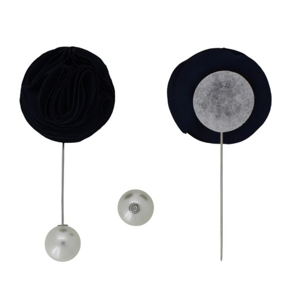 БИЖУТЕРИЯ - БРОШКА HANDMADE - МЕТАЛ И ПЕРЛИ - ИГЛА ЦВЕТЕ В274 - 4.0х9.3см НИКЕЛ-СИНЬО Т.-ЕКРЮ - 1 бр.