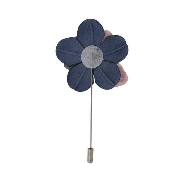 JEWELRY - BROOCH HANDMADE - METAL AND PEARLS - NEEDLE FLOWER В275 - 5.0x9.7cm NICKEL-BLUE (DARK)-PINK (LIGHT) - PACKAGE 6pcs.