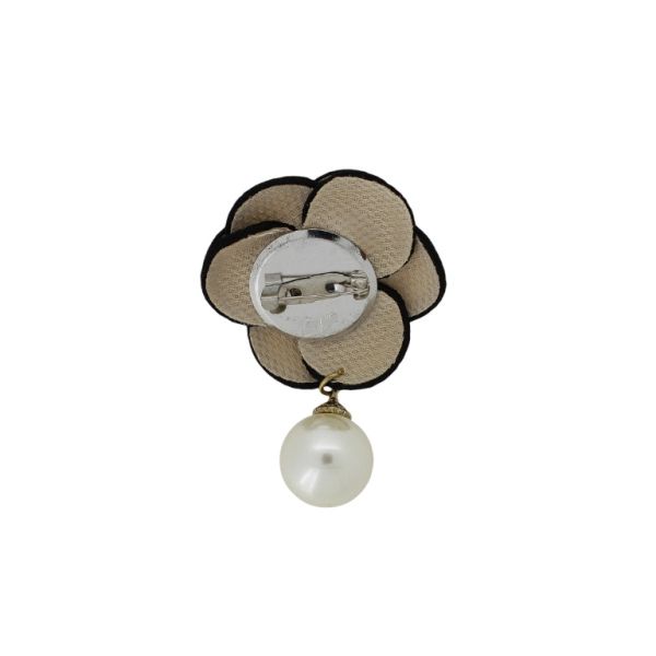 JEWELRY - BROOCH HANDMADE - METAL AND PEARLS - FLOWER В251 - 4.1x6.7cm NICKEL-BEIGE-BLACK - PACKAGE 6pcs.
