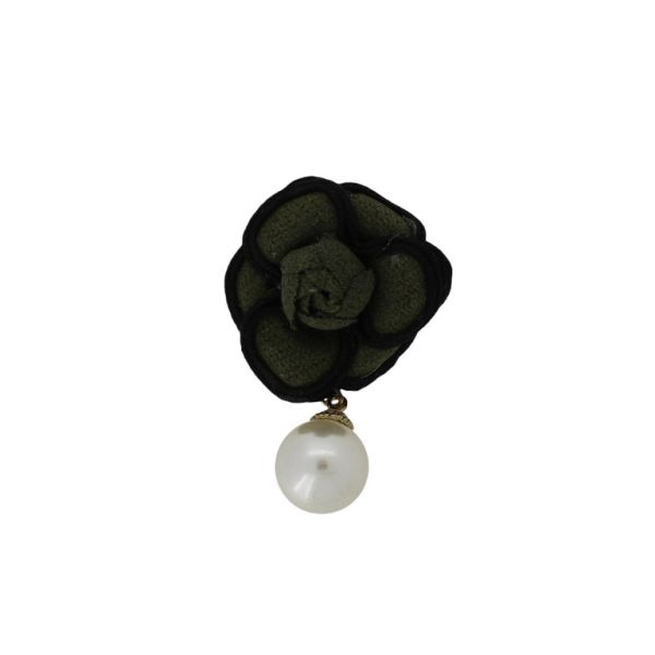 JEWELRY - BROOCH HANDMADE - METAL AND PEARLS - FLOWER В251 - 4.1x6.7cm NICKEL-GREEN (DARK)-BLACK - PACKAGE 6pcs.