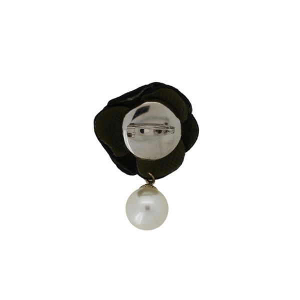 JEWELRY - BROOCH HANDMADE - METAL AND PEARLS - FLOWER В251 - 4.1x6.7cm NICKEL-GREEN (DARK)-BLACK - PACKAGE 6pcs.