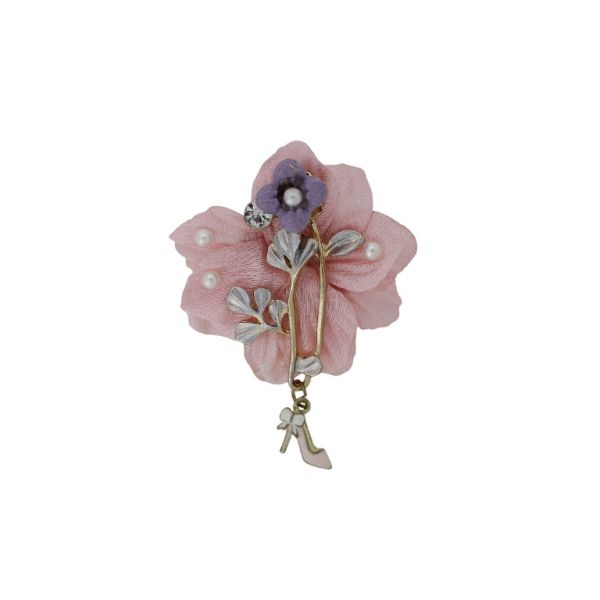 JEWELRY - BROOCH HANDMADE - METAL AND PEARLS - FLOWERS В283 - 5.0x6.8cm GOLD-PINK-PURPLE - PACKAGE 6pcs.