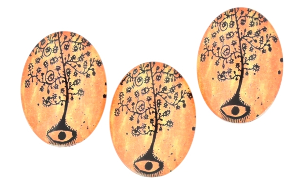 GLASS BEADS - CABOCHONS PATTERN - ELLIPSE 30х40 MM - TREE WITH EYES - 10 pcs.