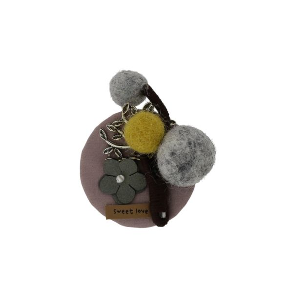 JEWELRY - BROOCH HANDMADE - METAL AND TEXTILE - BOUQUET В253 - 5.0x7.2cm NICKEL-ROSE DUST-YELLOW - PACKAGE 6pcs.