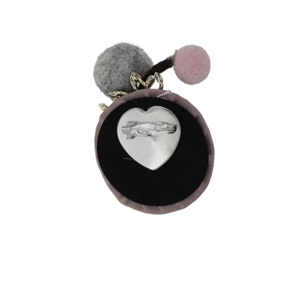 JEWELRY - BROOCH HANDMADE - METAL AND TEXTILE - BOUQUET В253 - 5.0x7.2cm NICKEL-ROSE DUST-GREEN - 1pc.