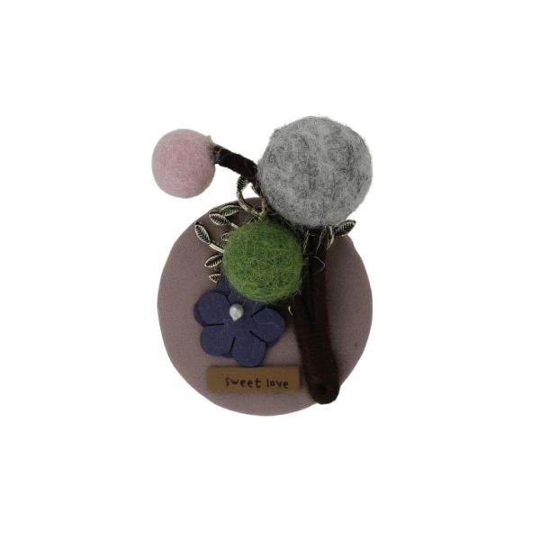 JEWELRY - BROOCH HANDMADE - METAL AND TEXTILE - BOUQUET В253 - 5.0x7.2cm NICKEL-ROSE DUST-GREEN - PACKAGE 6pcs.