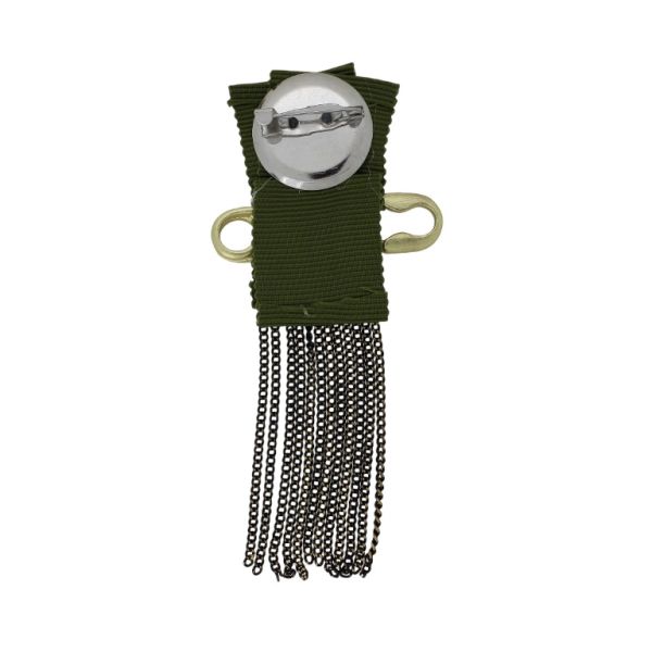 JEWELRY - BROOCH HANDMADE - METAL AND TEXTILE - NEEDLE В263 - 4.5x9.3cm NICKEL-GOLD-GREEN MILITARY - PACKAGE 6pcs.