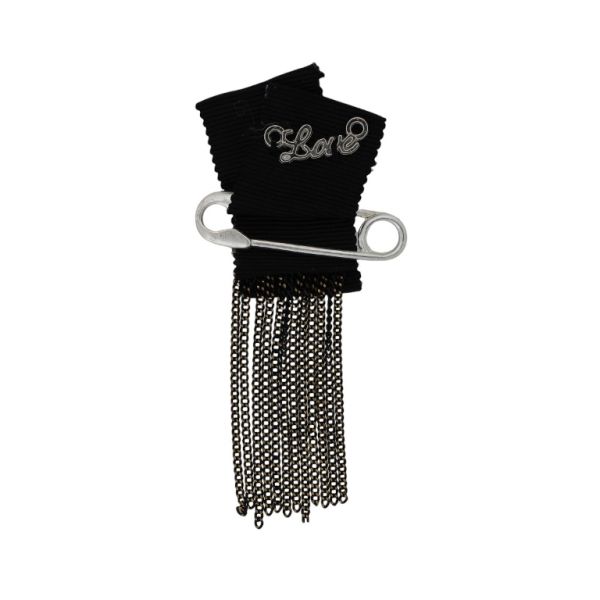 JEWELRY - BROOCH HANDMADE - METAL AND TEXTILE - NEEDLE В263 - 4.5x9.3cm NICKEL-GOLD-BLACK - PACKAGE 6pcs.