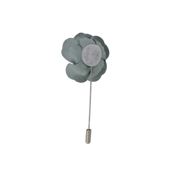 JEWELRY - BROOCH HANDMADE - METAL AND TEXTILE - NEEDLE FLOWER В278 - 3.5x8.0cm NICKEL И TURQUOISE (DARK) - 1pc.