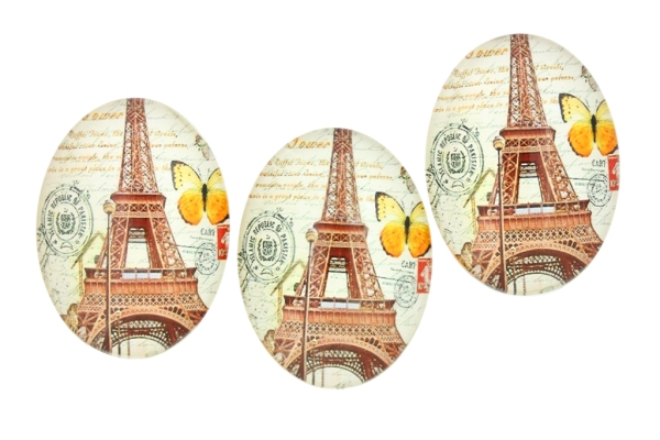 GLASS BEADS - CABOCHONS PATTERN - ELLIPSE 30х40 MM - LANDMARKS - EIFFEL TOWER AND BUTTERFLY 02 - 10 pcs.