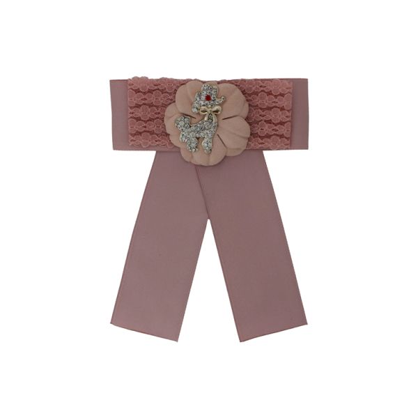 JEWELRY - BROOCH HANDMADE - METAL AND TEXTILE - RIBBON В296 - 10.7x14.0cm NICKEL-ROSE DUST-PINK (LIGHT) - PACKAGE 6pcs.