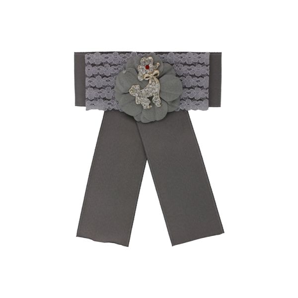 БИЖУТЕРИЯ - БРОШКА HANDMADE - МЕТАЛ И ТЕКСТИЛ - ПАНДЕЛКА В296 - 10.7х14.0см НИКЕЛ-СИВО-СИВО СВ. - ПАКЕТ 6 бр.