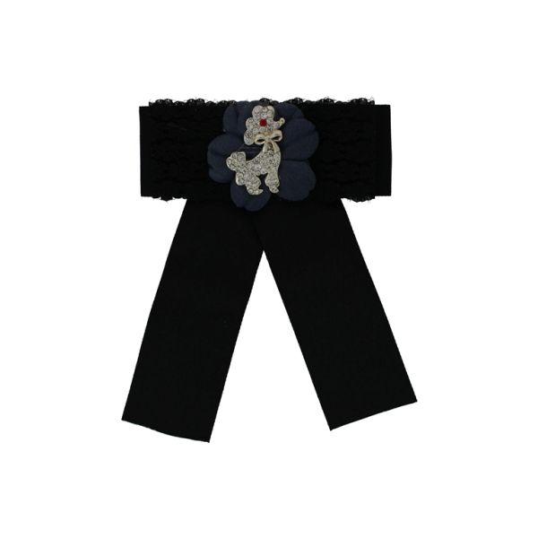 БИЖУТЕРИЯ - БРОШКА HANDMADE - МЕТАЛ И ТЕКСТИЛ - ПАНДЕЛКА В296 - 10.7х14.0см НИКЕЛ-ЧЕРНО-СИНЬО Т. - 1 бр.