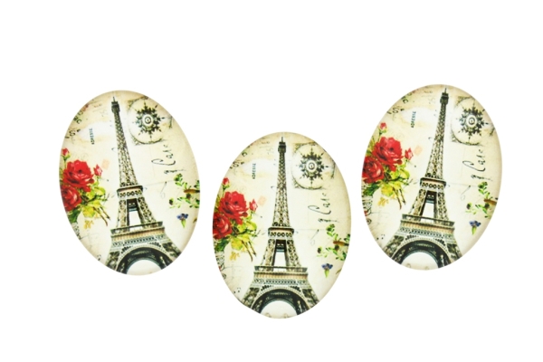 GLASS BEADS - CABOCHONS PATTERN - ELLIPSE 30х40 MM - LANDMARKS - EIFFEL TOWER AND ROSES 03 - 10 pcs.