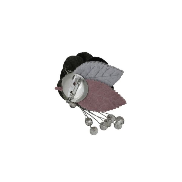 JEWELRY - BROOCH HANDMADE - METAL AND TEXTILE - ROSE В290 - 3.7x4.7cm NICKEL-GREEN MILITARY-ROSE DUST - 1pc.