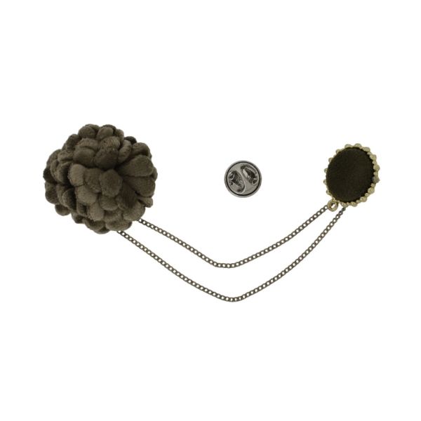 JEWELRY - BROOCH HANDMADE - METAL AND TEXTILE - FLOWER В254 - 3.3x3.3cm NICKEL-GOLD-GREEN MILITARY - PACKAGE 6pcs.
