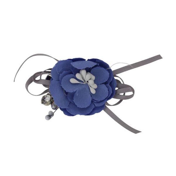 JEWELRY - BROOCH HANDMADE - METAL AND TEXTILE - FLOWER В284 - 6.9x3.8cm NICKEL-BLUE-GRAY - 1pc.