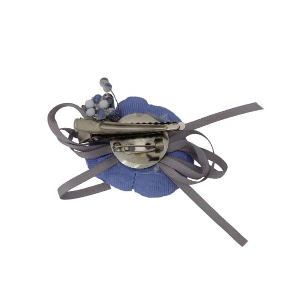 JEWELRY - BROOCH HANDMADE - METAL AND TEXTILE - FLOWER В284 - 6.9x3.8cm NICKEL-BLUE-GRAY - 1pc.