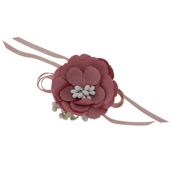 JEWELRY - BROOCH HANDMADE - METAL AND TEXTILE - FLOWER В285 - 6.9x3.8cm NICKEL-ROSE DUST-WHITE - PACKAGE 6pcs.