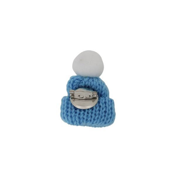 JEWELRY - BROOCH HANDMADE - METAL AND TEXTILE - HAT В294 - 3.6x5.2cm NICKEL-BLUE-WHITE - PACKAGE 6pcs.